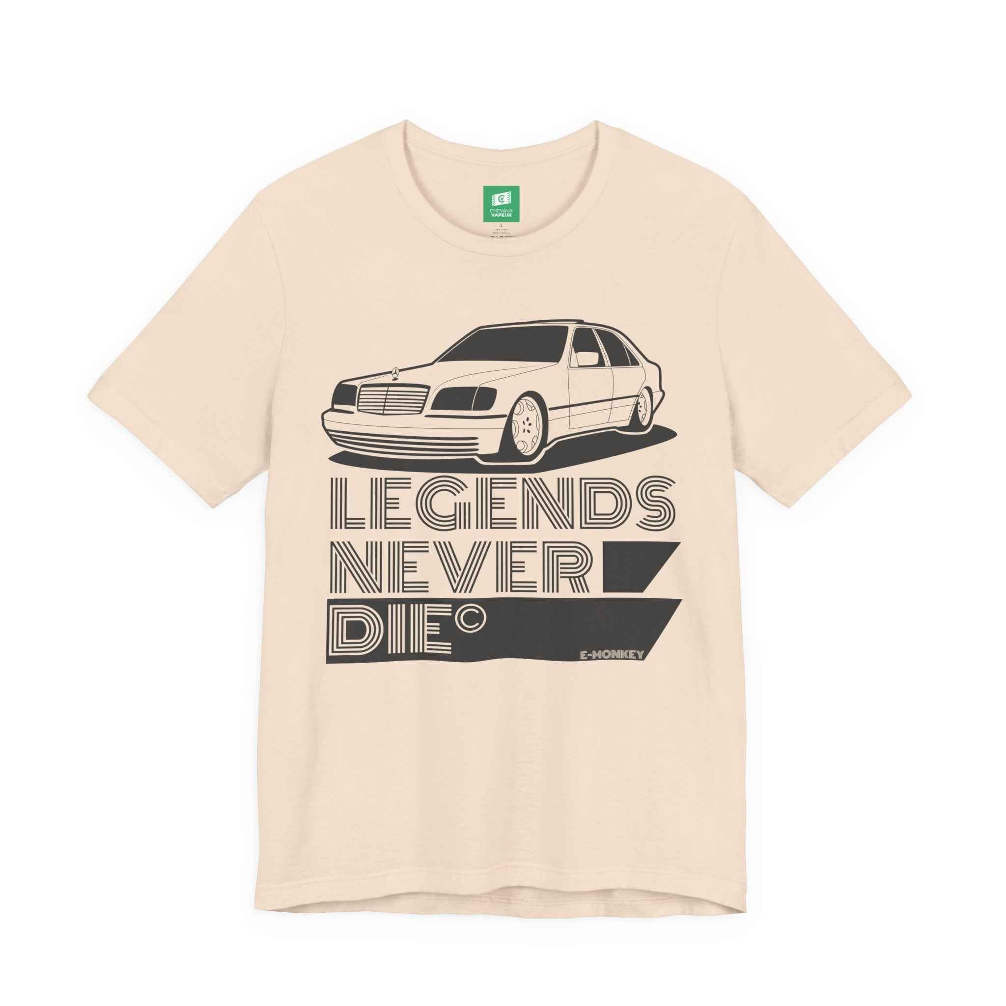 Mercedes W140 T-Shirt - Legends Never Die - Retro S-Class Benz Tee