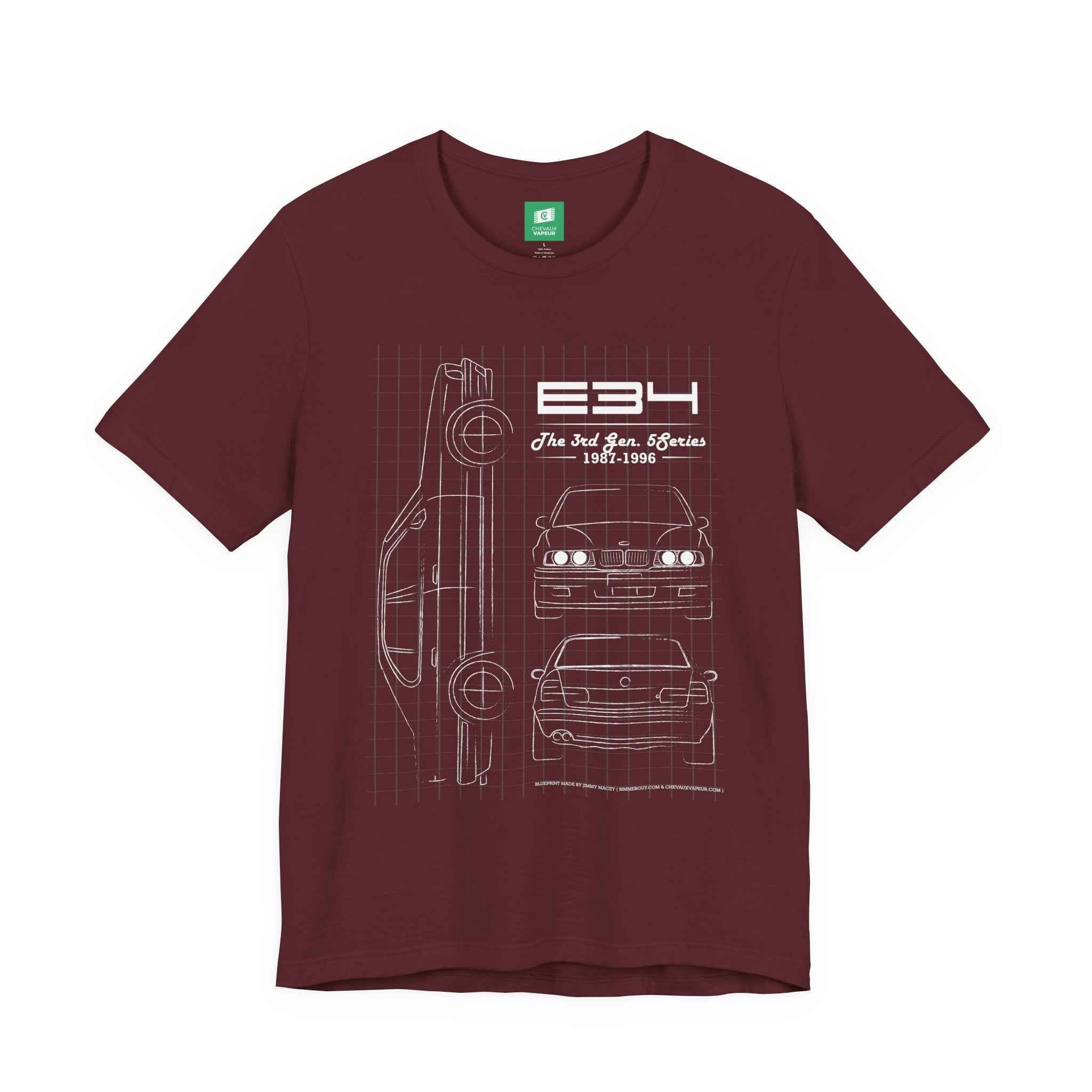 BMW E34 Blueprint T-Shirt - Classic 5 Series Car Tee