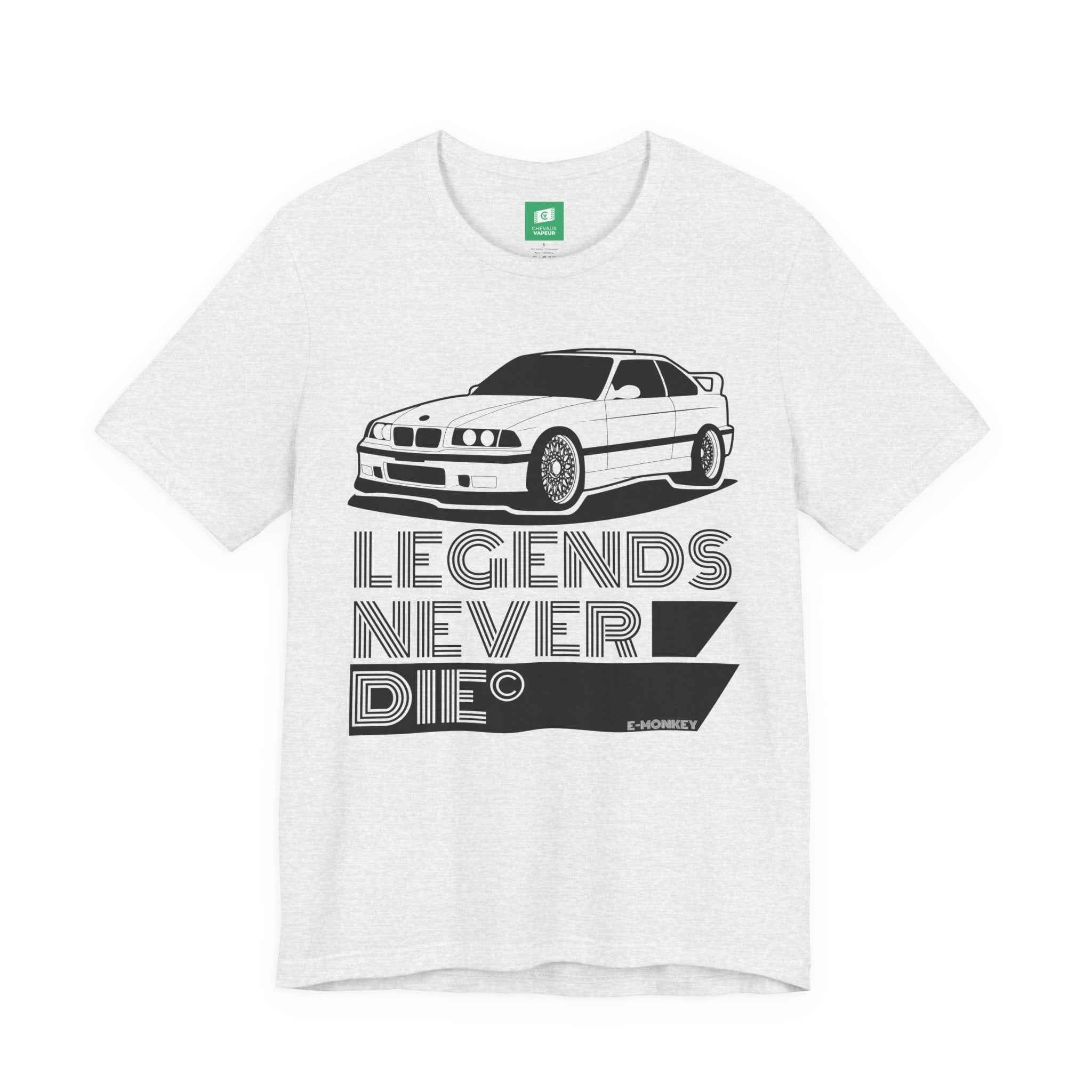 BMW E36 M3 T-Shirt Legends Never Die - Classic Motorsport Retro Tee