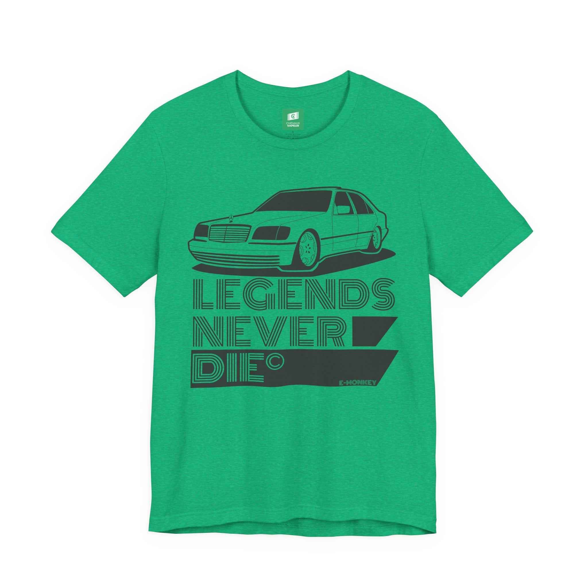 Mercedes W140 T-Shirt - Legends Never Die - Retro S-Class Benz Tee