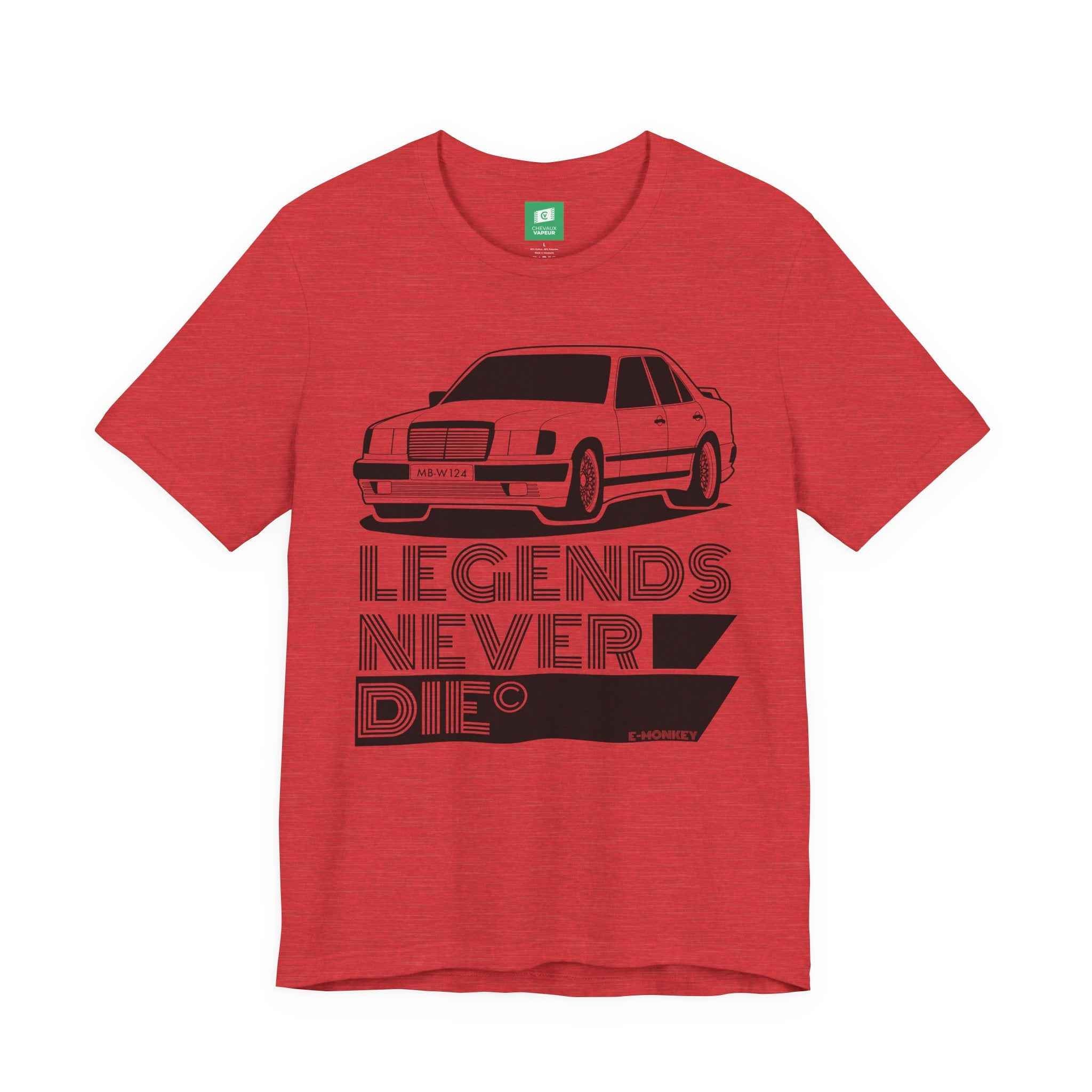 Mercedes W124 T-Shirt - Legends Never Die - Retro Benz E-Class Tee