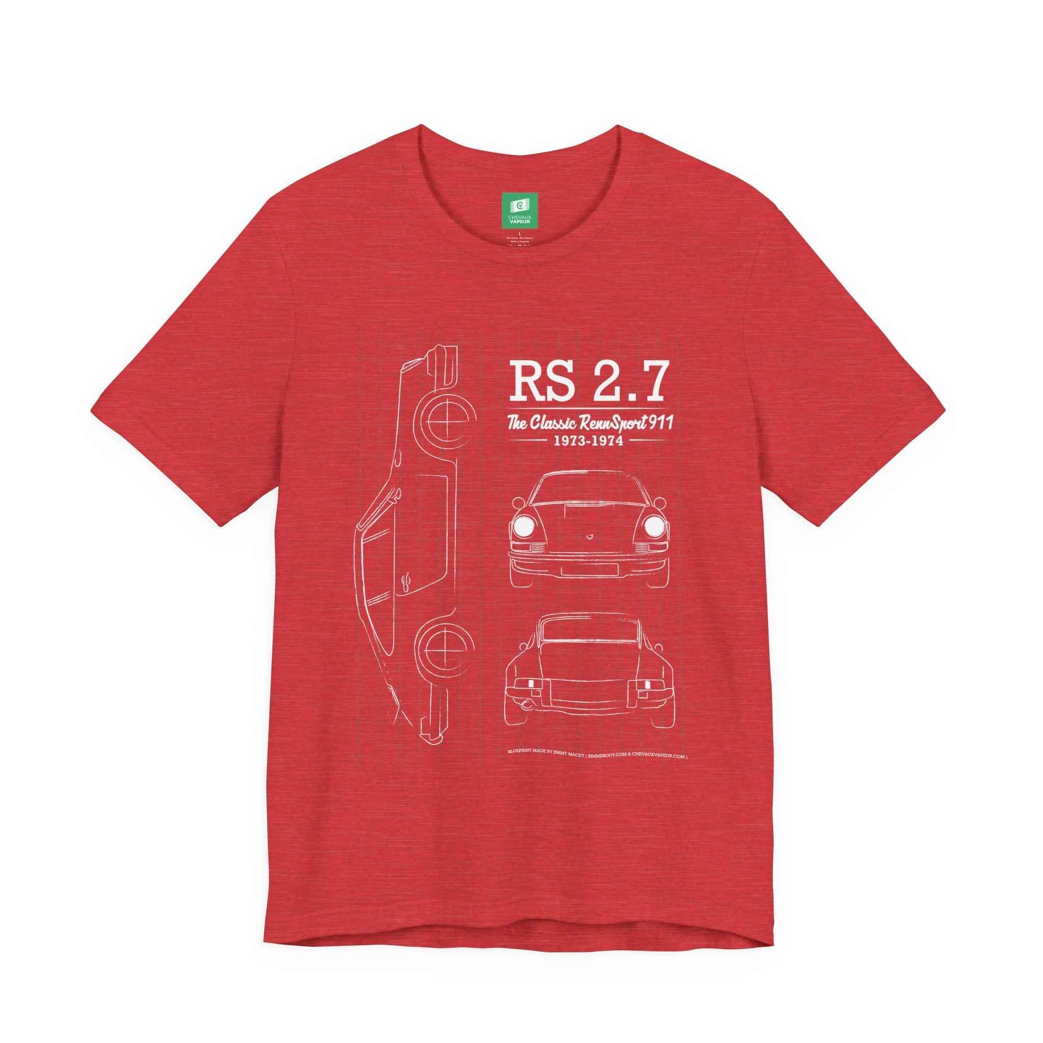 Porsche Carrera RS 2.7 Blueprint T-Shirt - Classic Aircooled Porsche Tee