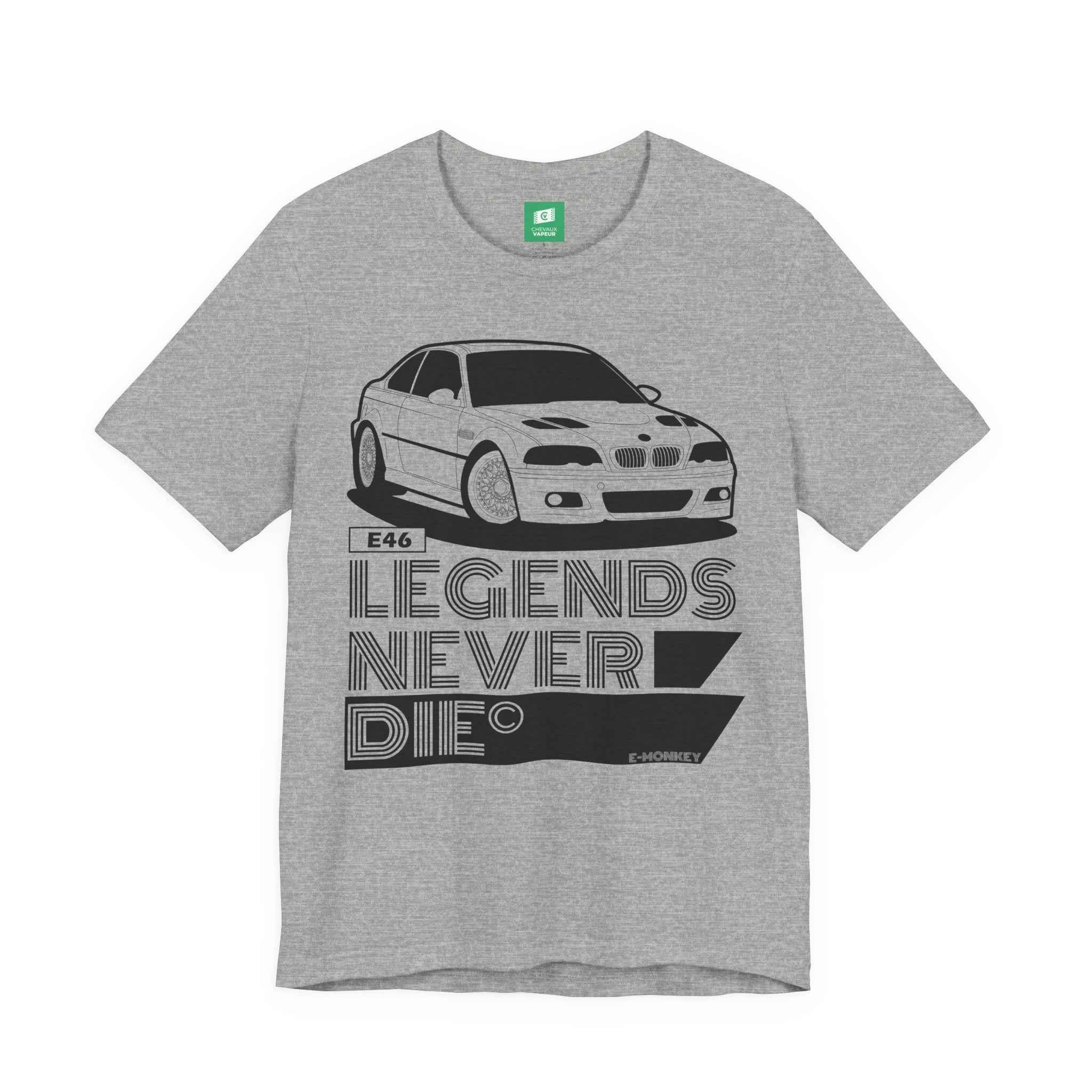 BMW E46 M3 T-Shirt - Legends Never Die - Classic Motorsport Retro Tee