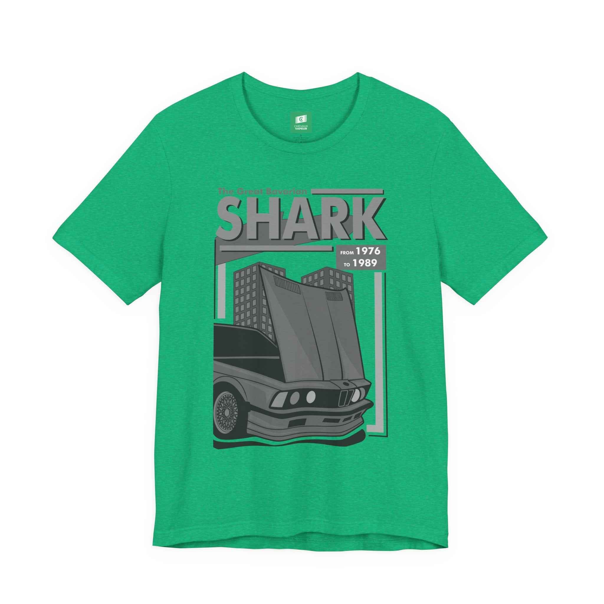 BMW E24 T-Shirt - The Great Bavarian Shark - Classic Sharknose 6 Series Retro Car Tee
