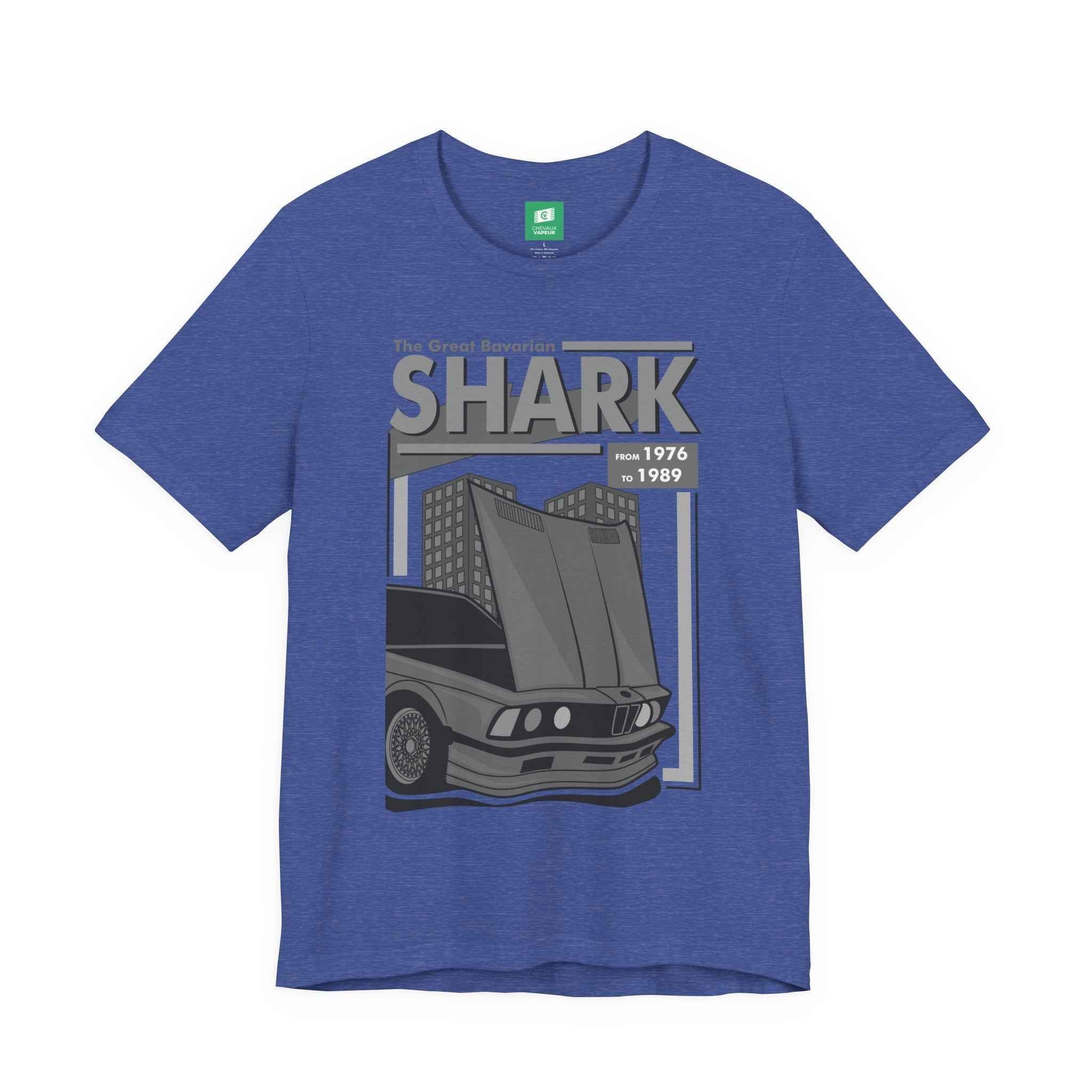 BMW E24 T-Shirt - The Great Bavarian Shark - Classic Sharknose 6 Series Retro Car Tee