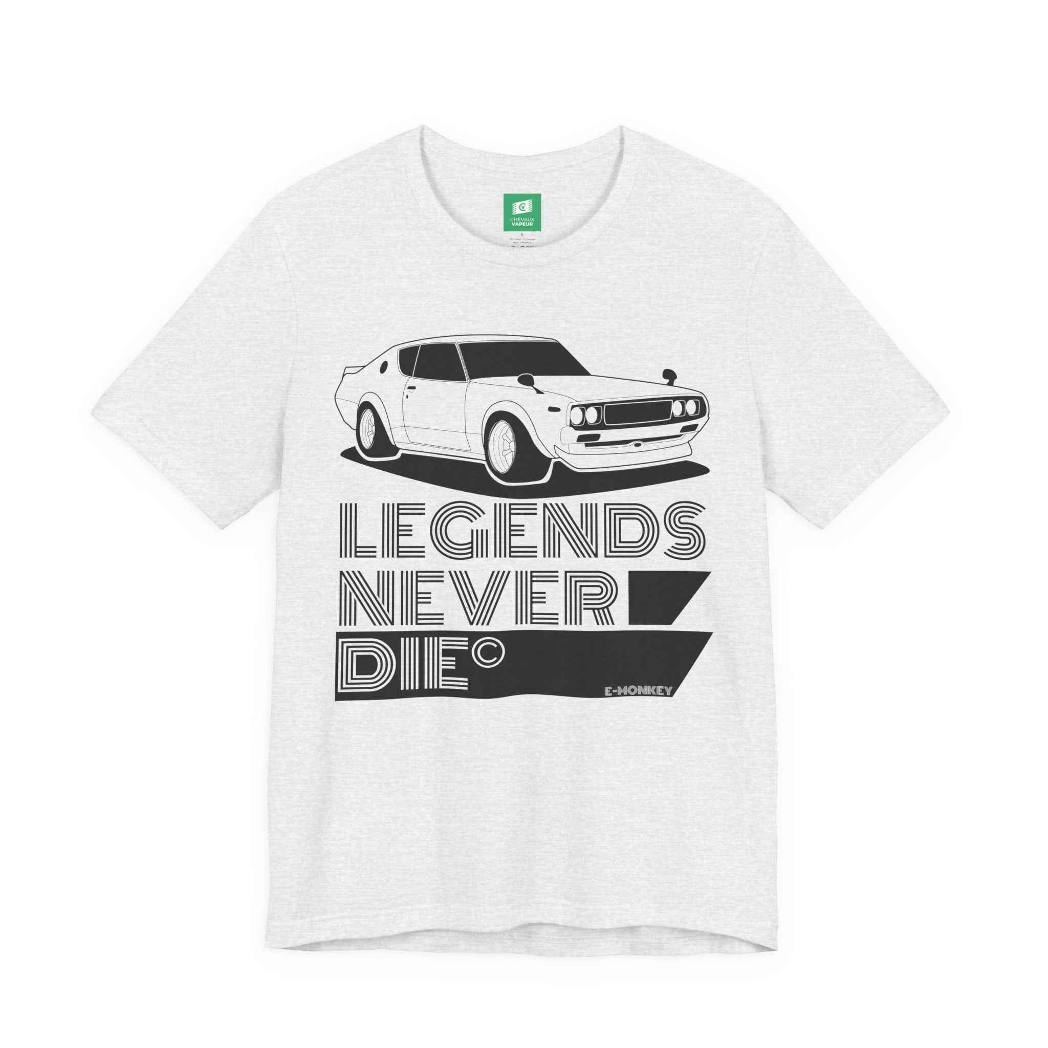 Hakosuka Nissan GT-R T-Shirt 'Legends Never Die' - Classic Skyline JDM Car Tee