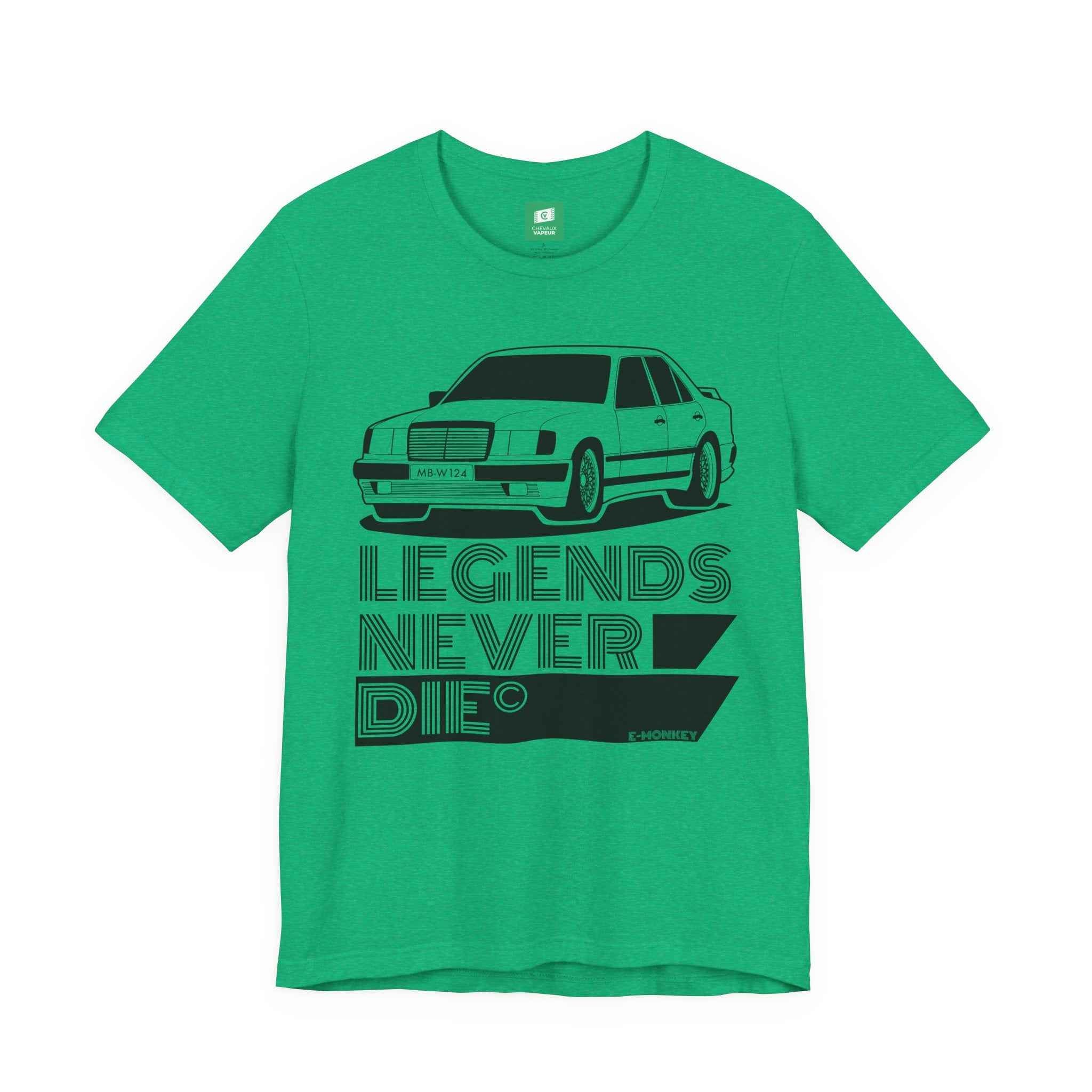 Mercedes W124 T-Shirt - Legends Never Die - Retro Benz E-Class Tee