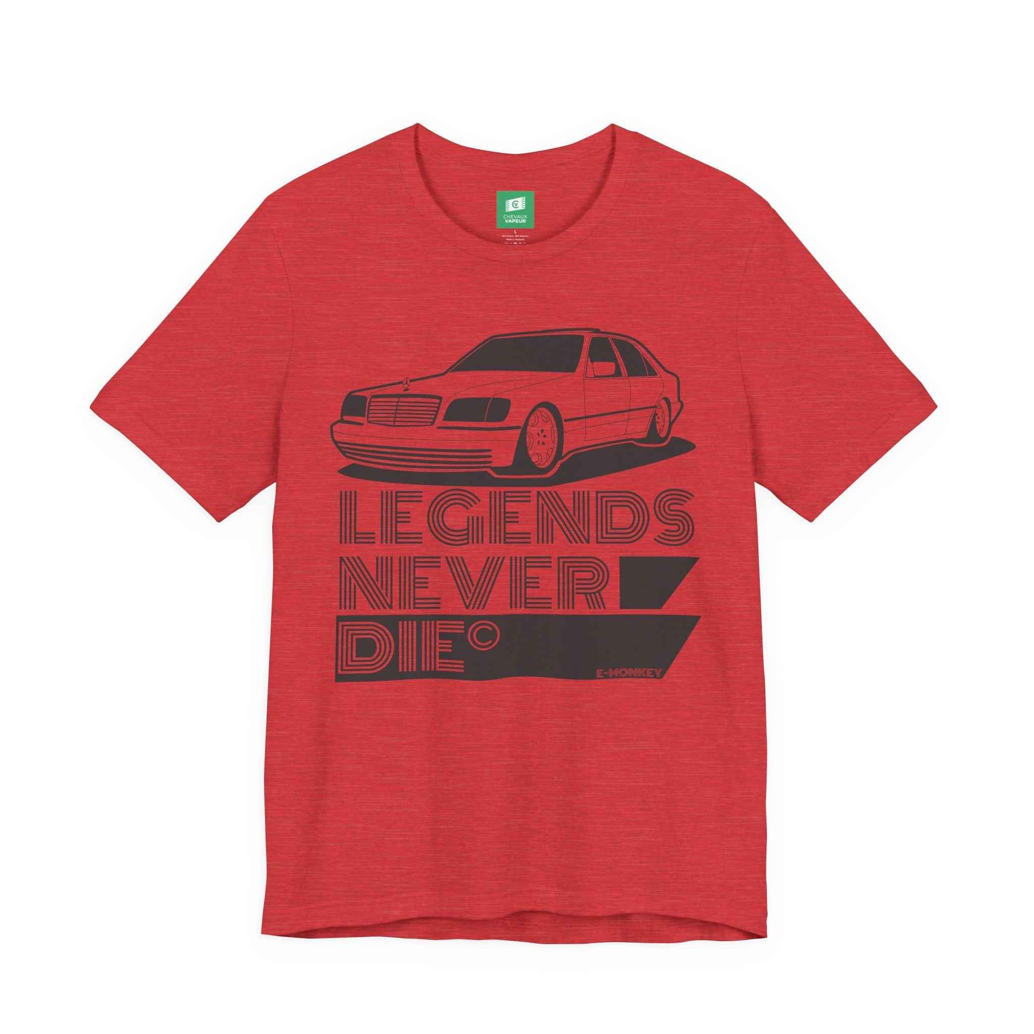 Mercedes W140 T-Shirt - Legends Never Die - Retro S-Class Benz Tee