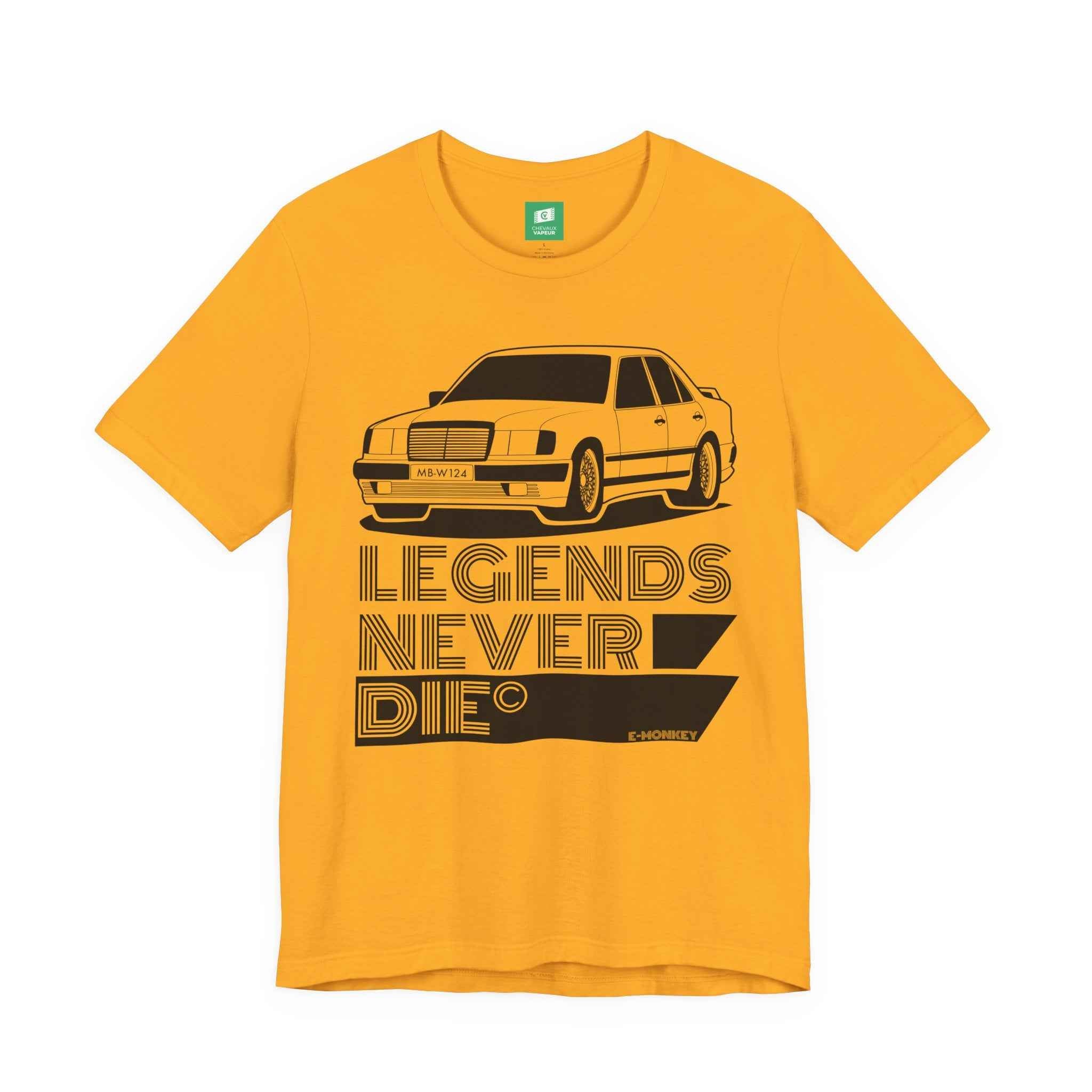 Mercedes W124 T-Shirt - Legends Never Die - Retro Benz E-Class Tee