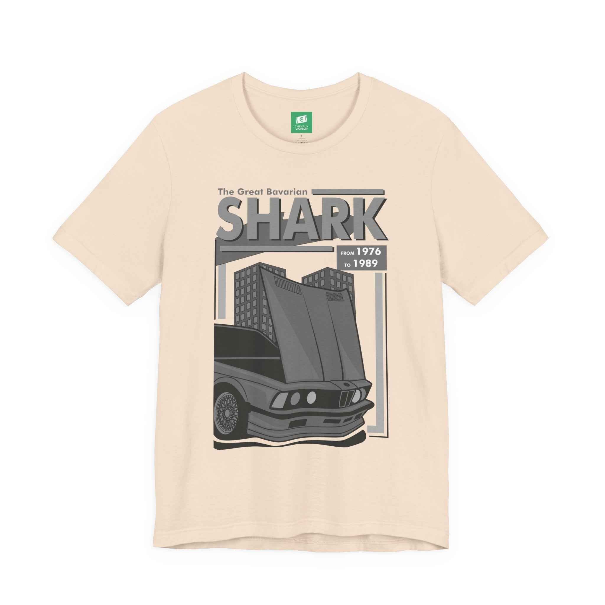 BMW E24 T-Shirt - The Great Bavarian Shark - Classic Sharknose 6 Series Retro Car Tee