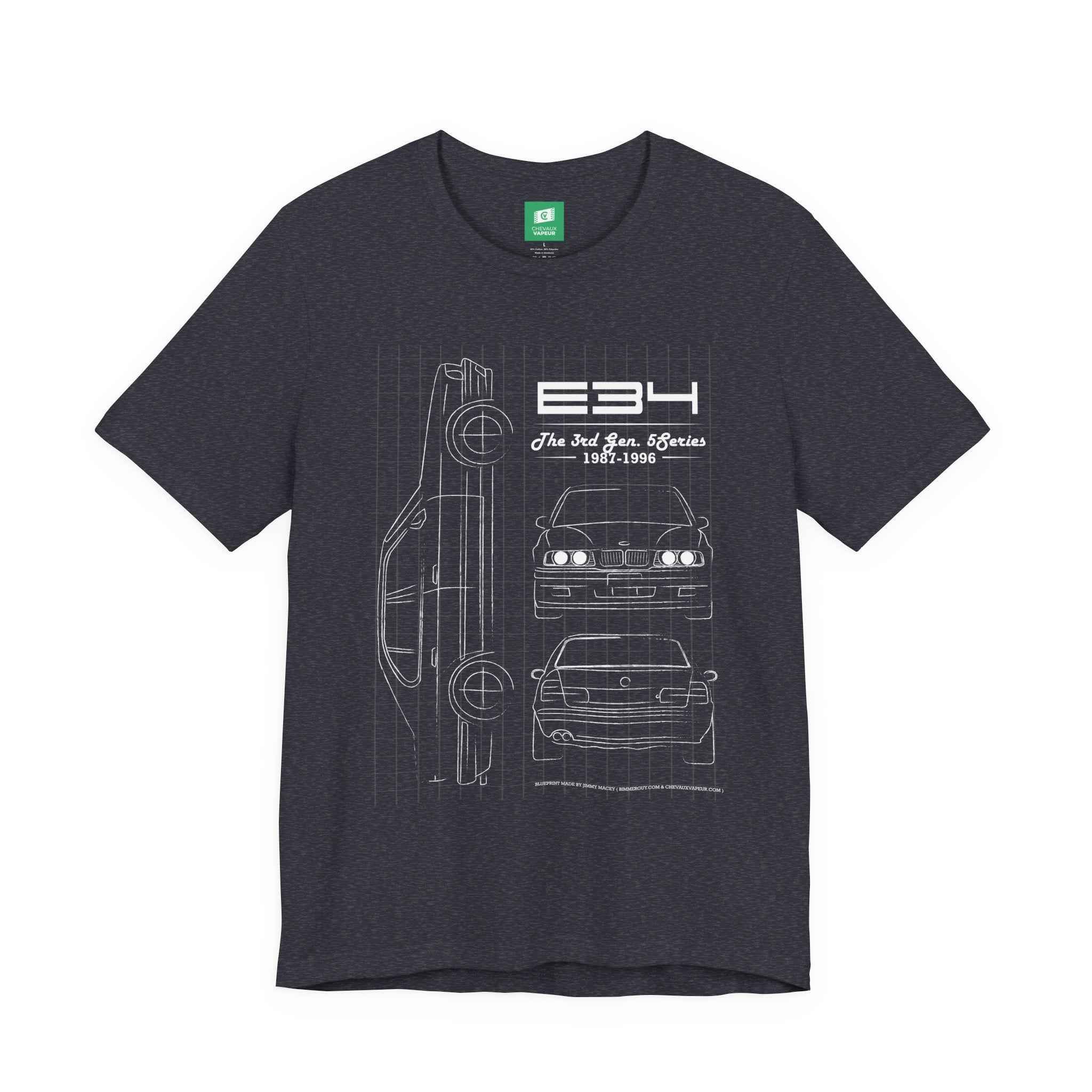 BMW E34 Blueprint T-Shirt - Classic 5 Series Car Tee