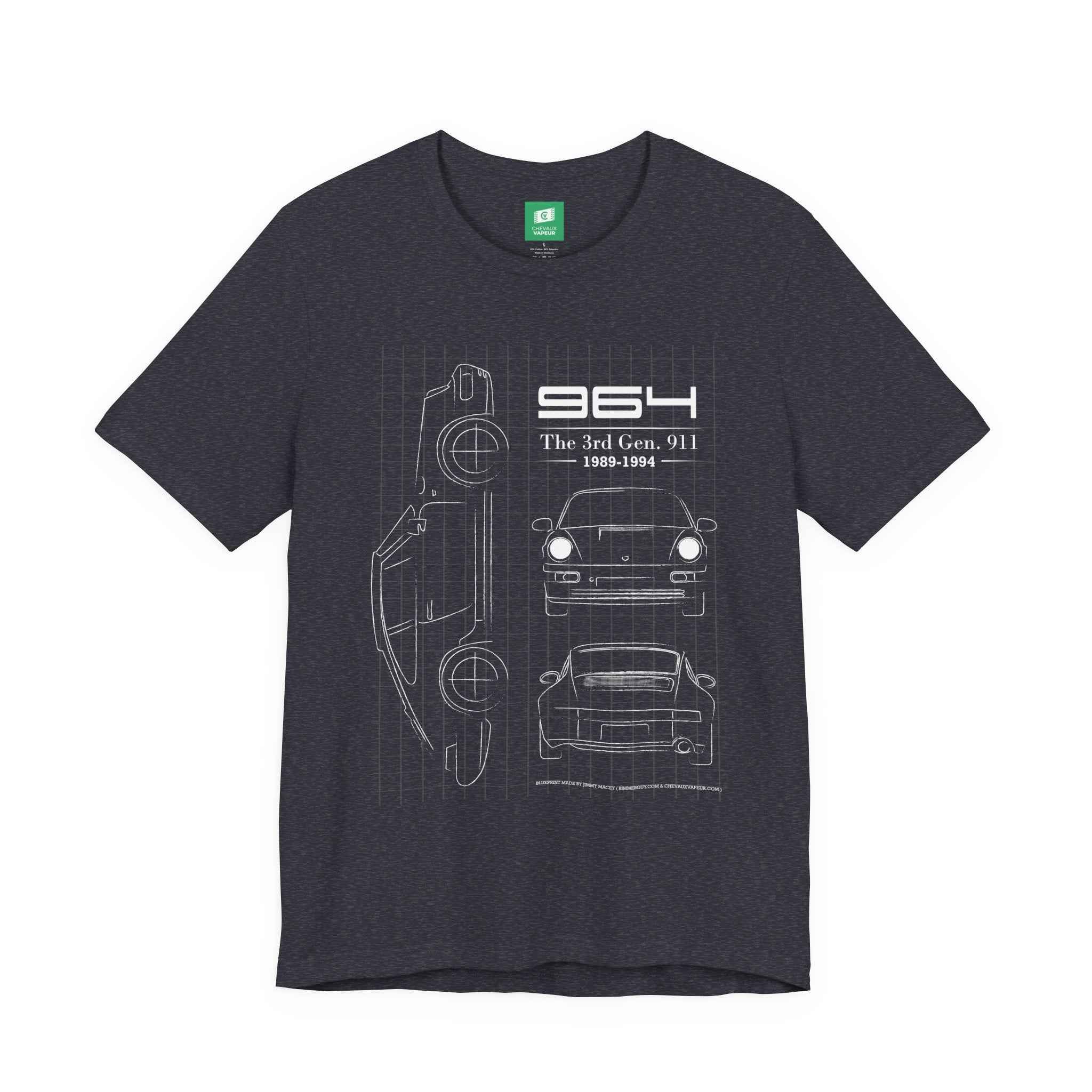 Porsche 964 Blueprint T-Shirt - Vintage Porsche Sports Car Tee