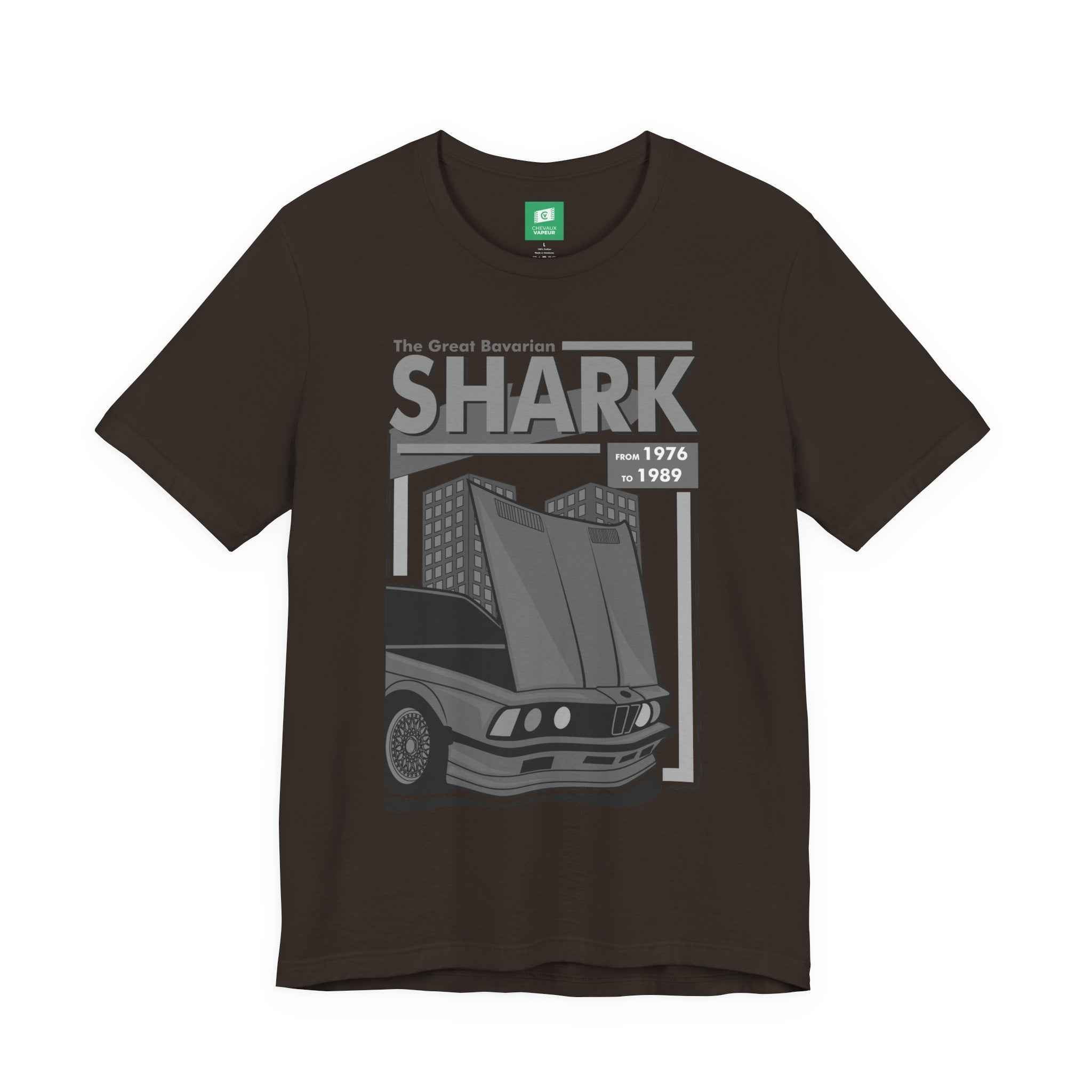 BMW E24 T-Shirt - The Great Bavarian Shark - Classic Sharknose 6 Series Retro Car Tee