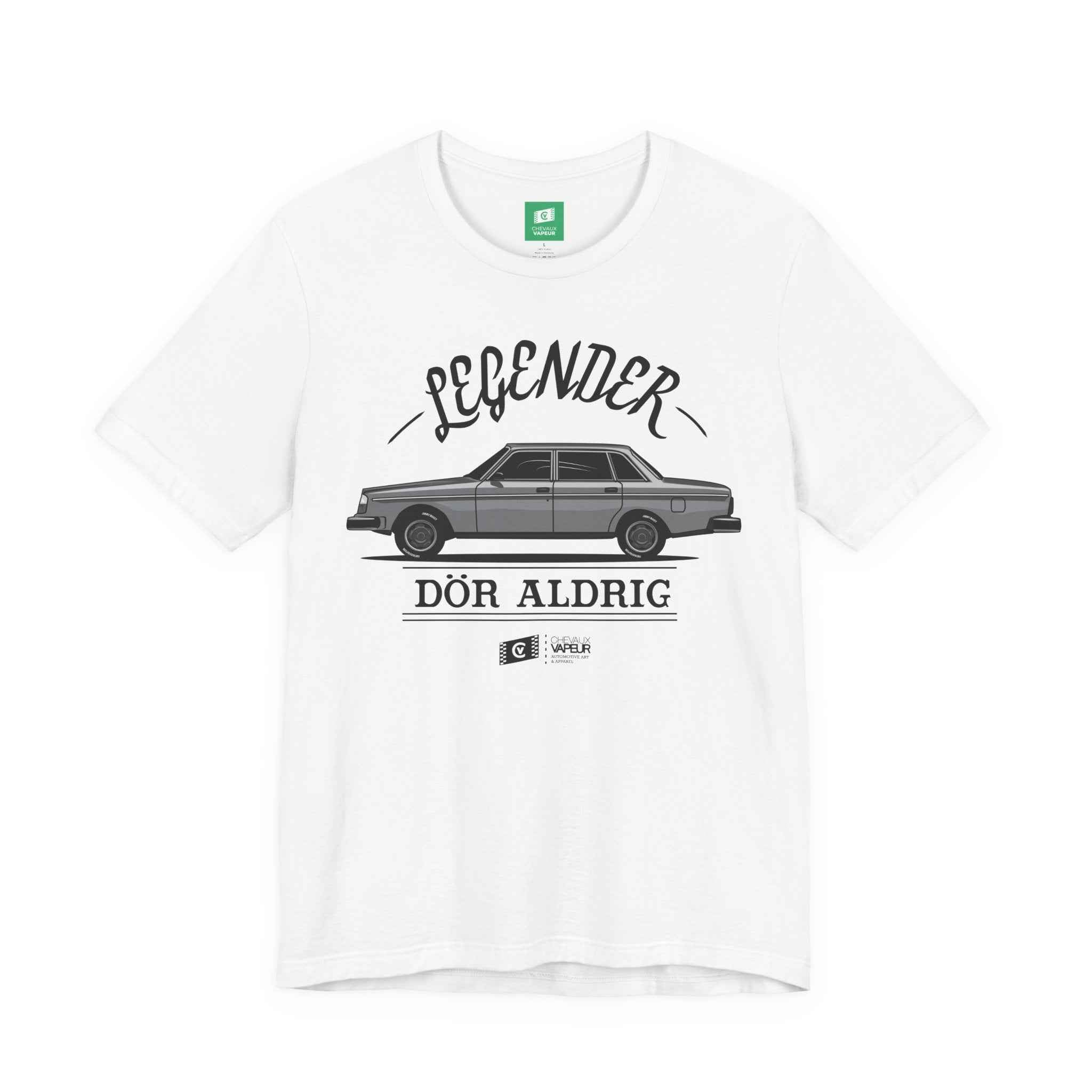 Volvo 240 T-Shirt - Legends Never Die - Retro Classic Car Tee