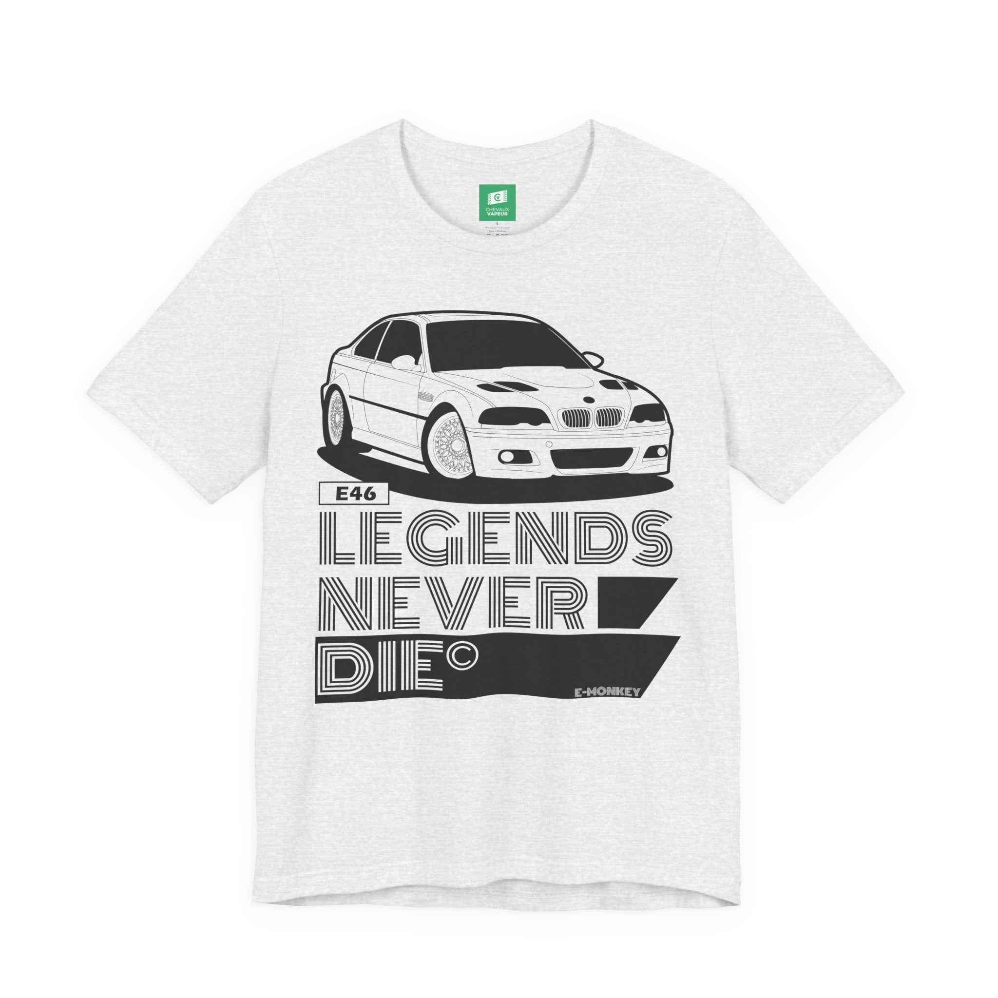 BMW E46 M3 T-Shirt - Legends Never Die - Classic Motorsport Retro Tee