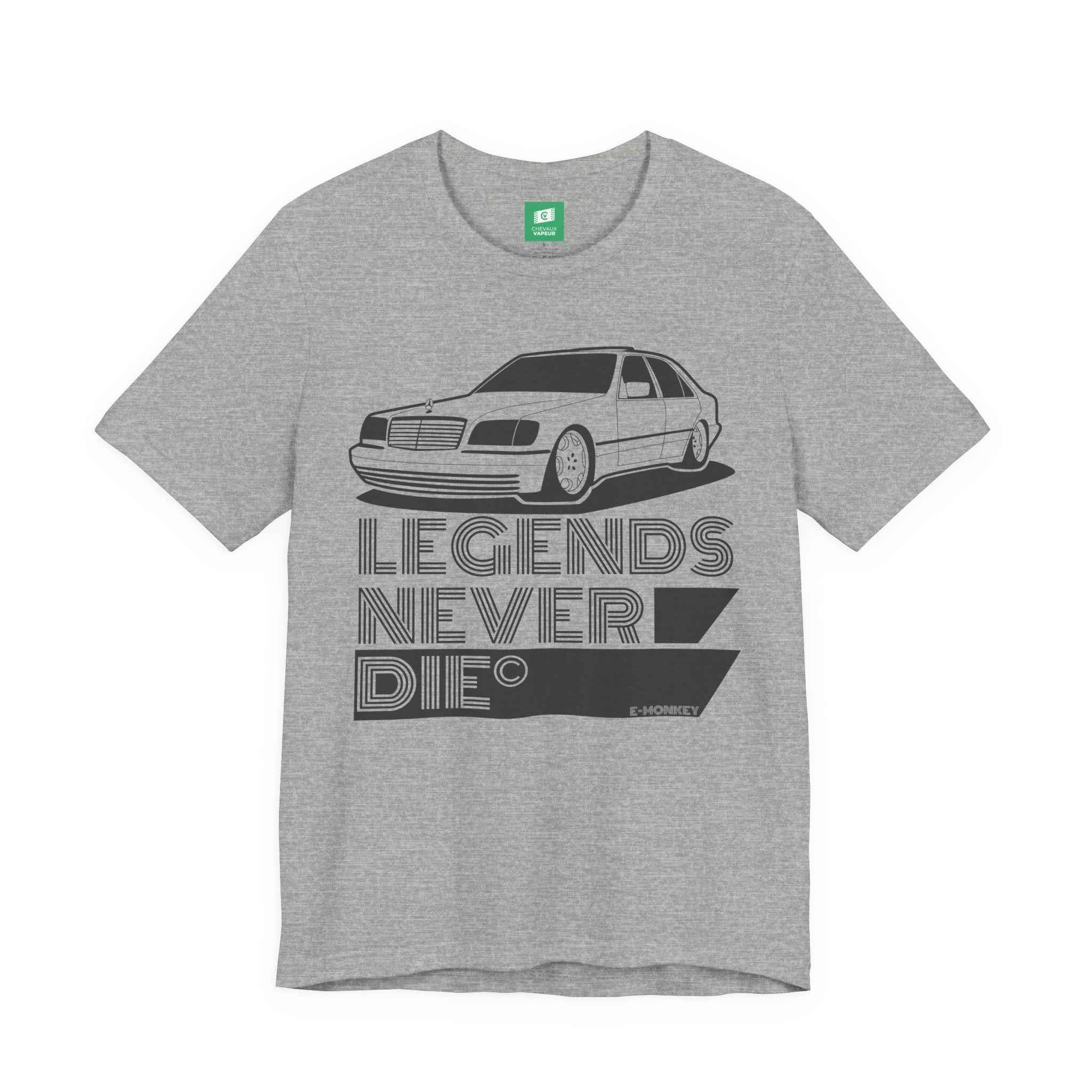 Mercedes W140 T-Shirt - Legends Never Die - Retro S-Class Benz Tee