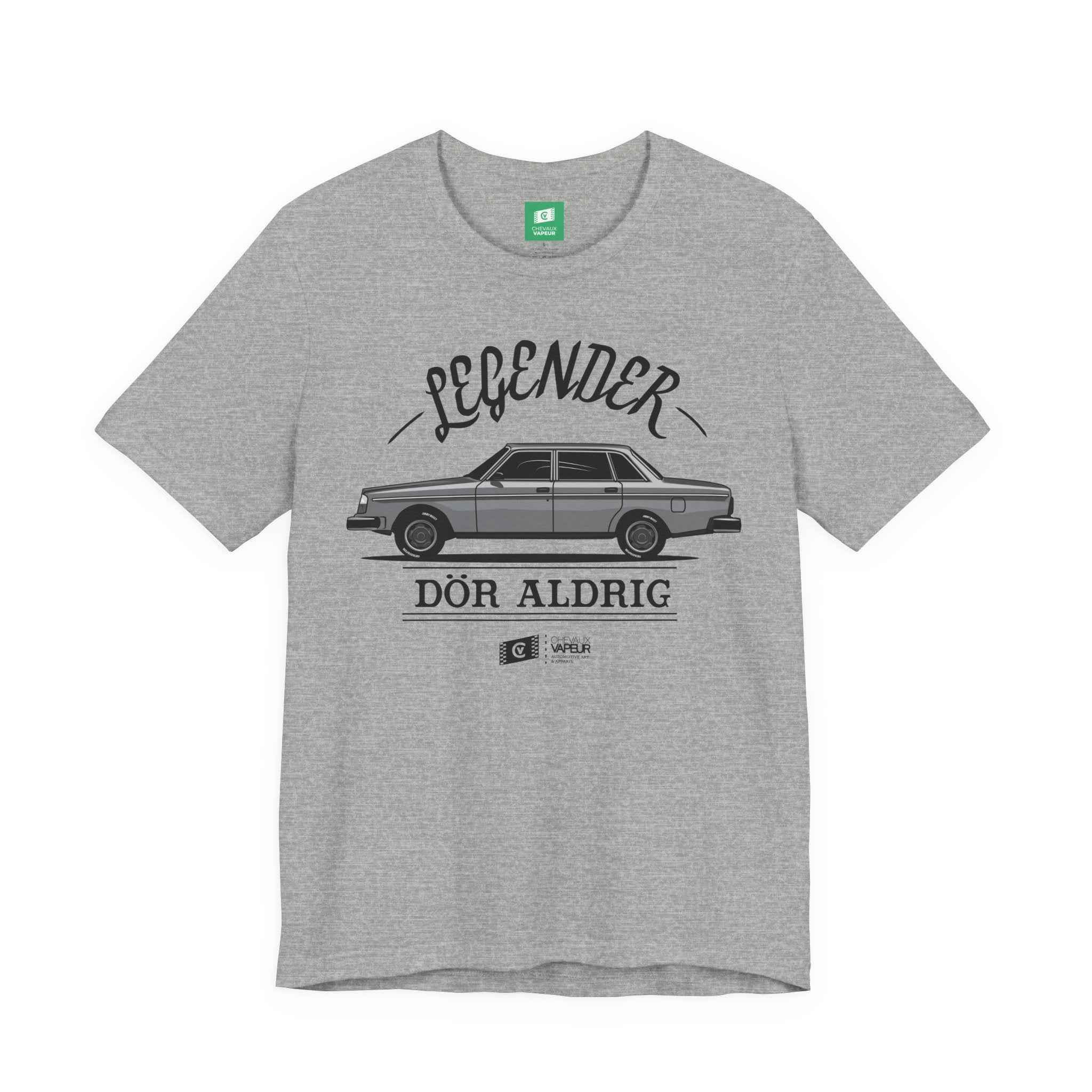 Volvo 240 T-Shirt - Legends Never Die - Retro Classic Car Tee