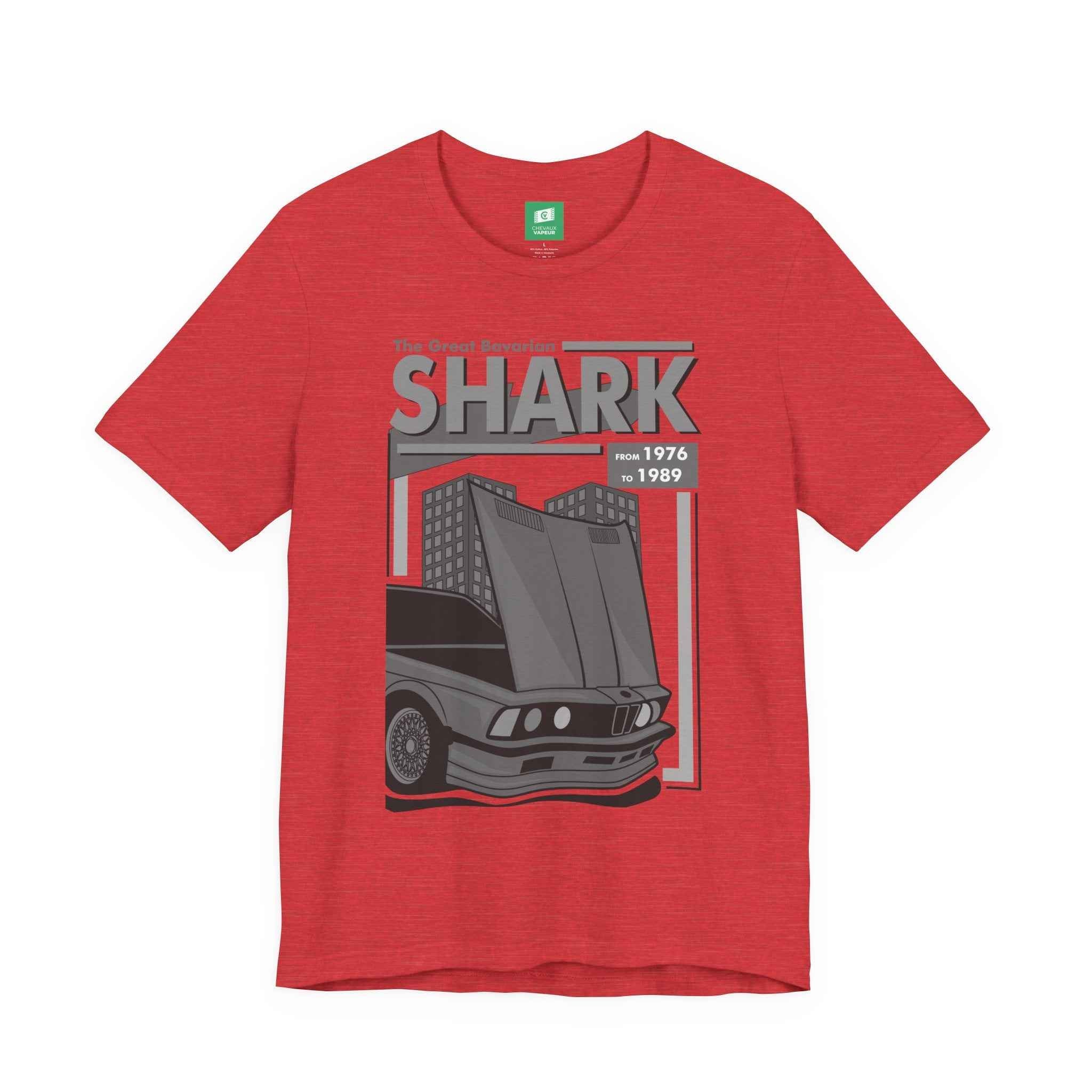 BMW E24 T-Shirt - The Great Bavarian Shark - Classic Sharknose 6 Series Retro Car Tee