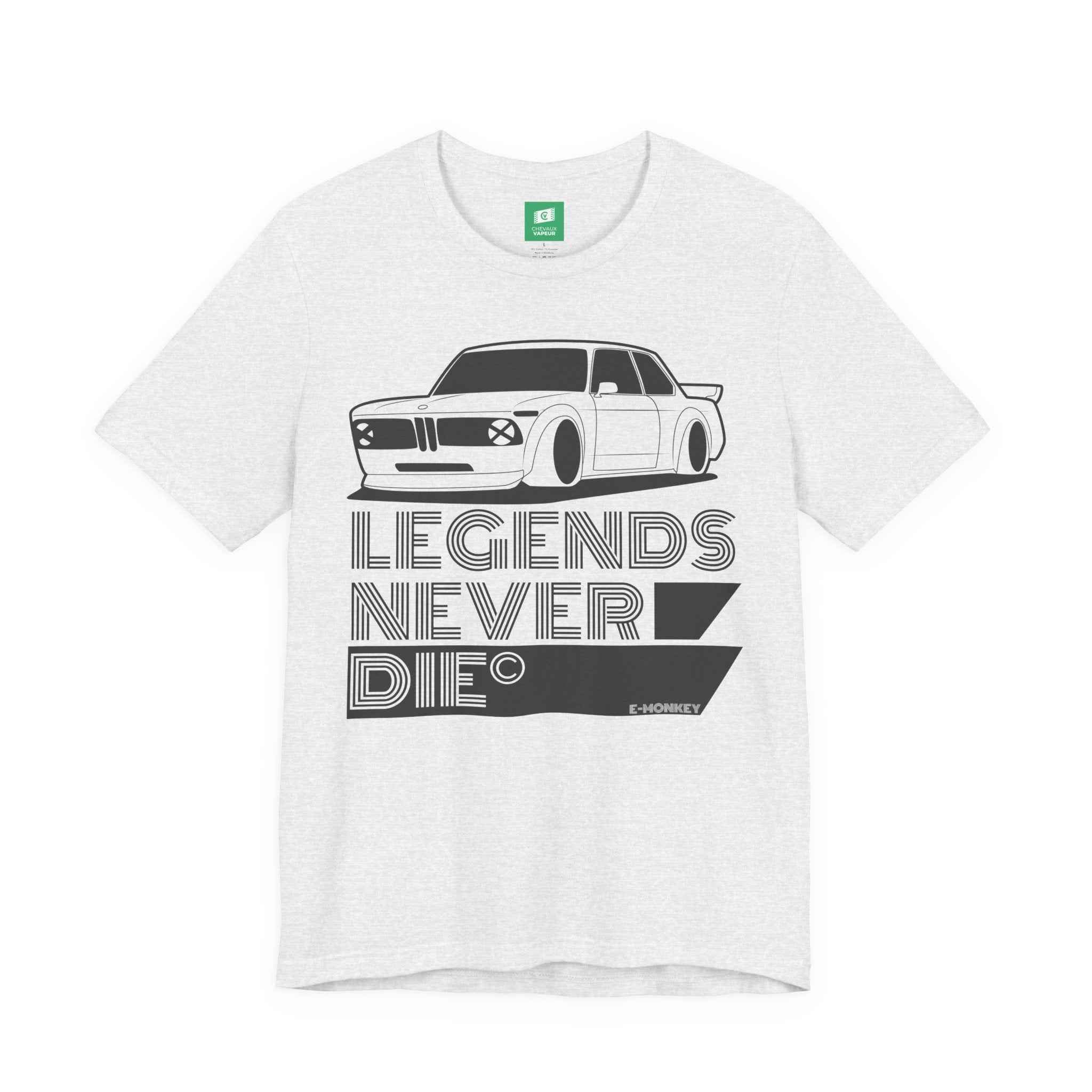 BMW 2002 T-Shirt 'Legends Never Die' - Vintage E10 Classic Car Tee