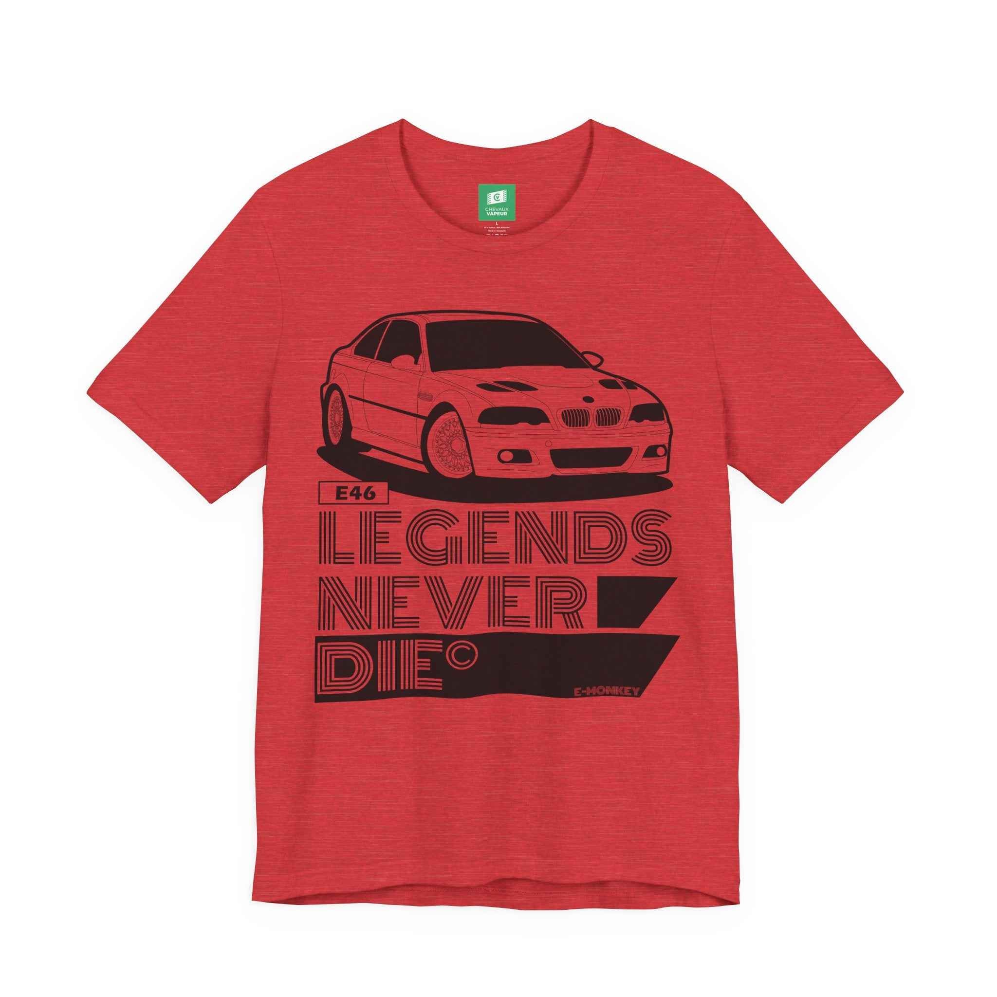 BMW E46 M3 T-Shirt - Legends Never Die - Classic Motorsport Retro Tee