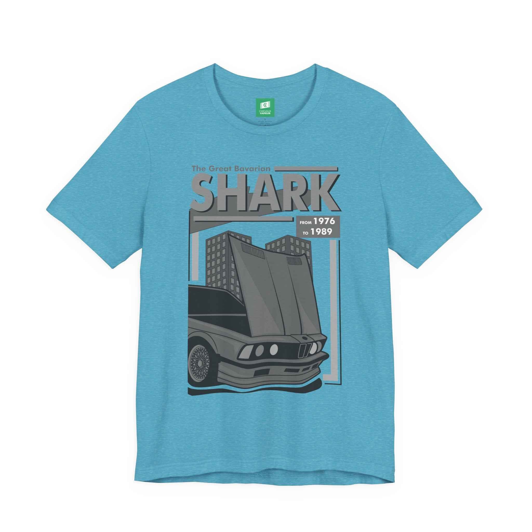 BMW E24 T-Shirt - The Great Bavarian Shark - Classic Sharknose 6 Series Retro Car Tee