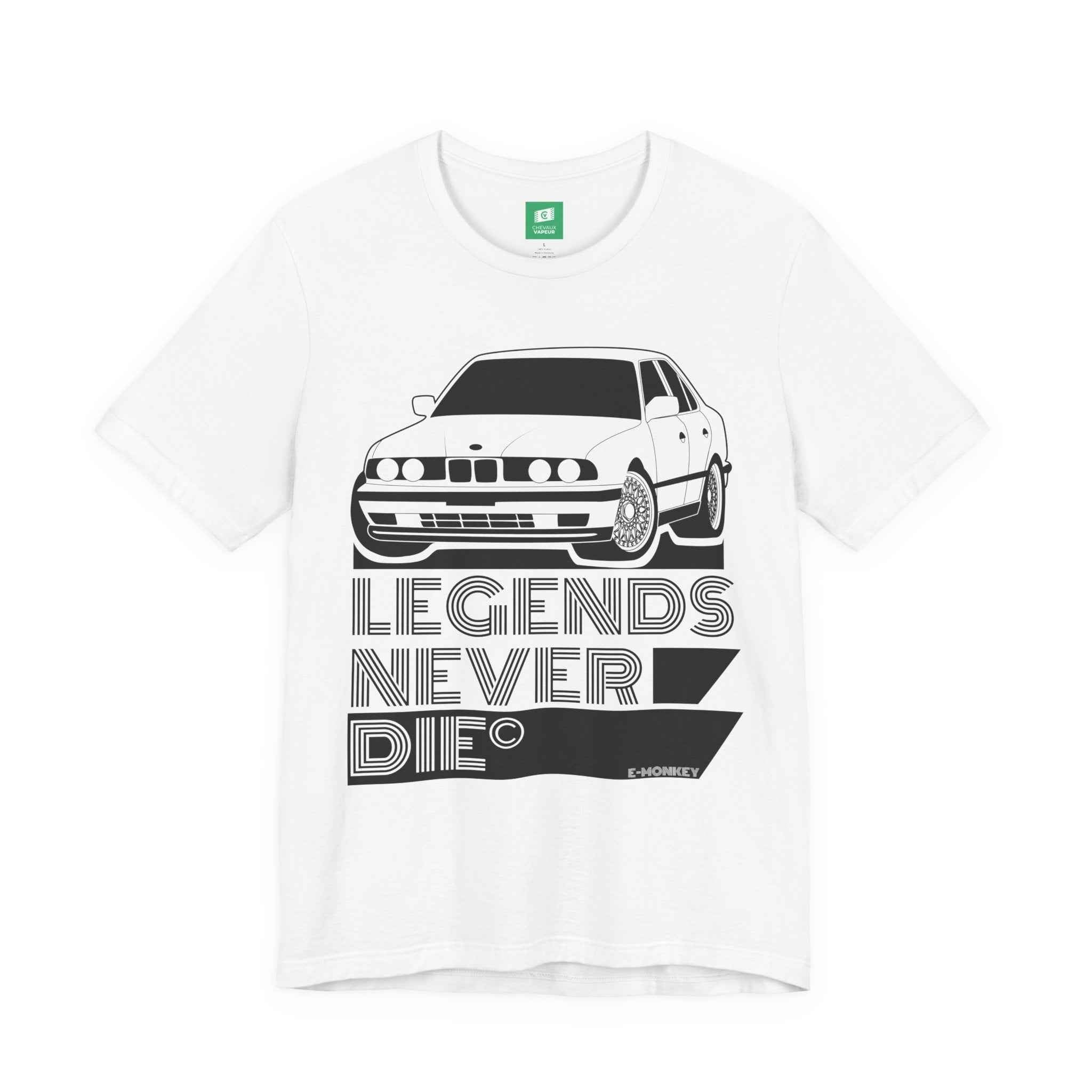 BMW E34 M5 T-Shirt Legends Never Die - Classic M5 Motorsport Retro Tee