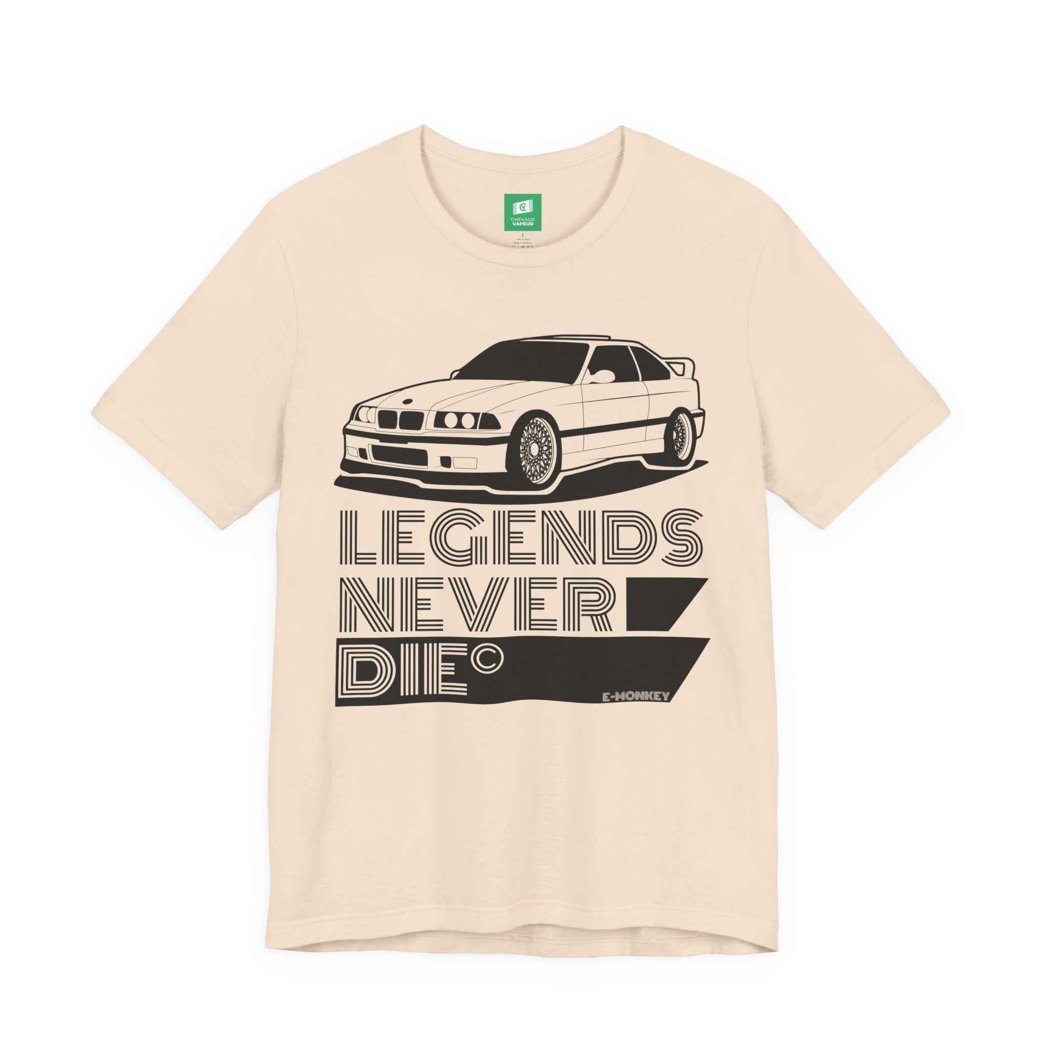 BMW E36 M3 T-Shirt Legends Never Die - Classic Motorsport Retro Tee