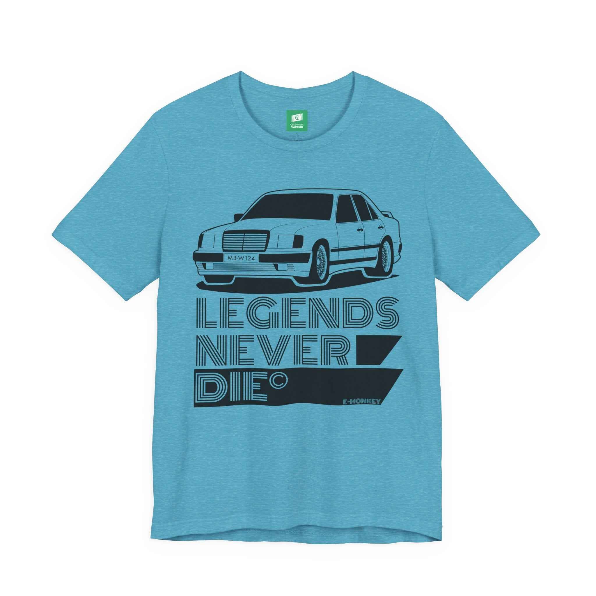 Mercedes W124 T-Shirt - Legends Never Die - Retro Benz E-Class Tee