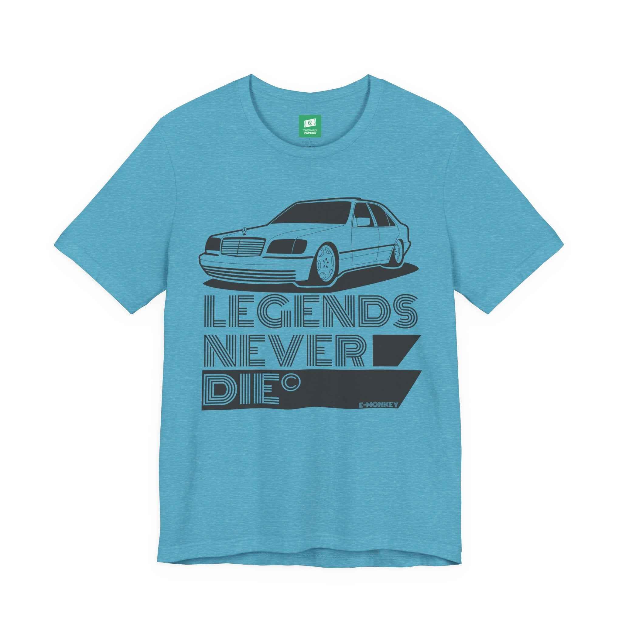 Mercedes W140 T-Shirt - Legends Never Die - Retro S-Class Benz Tee