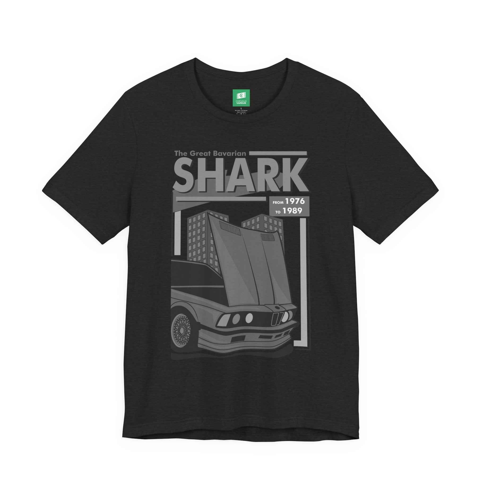 BMW E24 T-Shirt - The Great Bavarian Shark - Classic Sharknose 6 Series Retro Car Tee