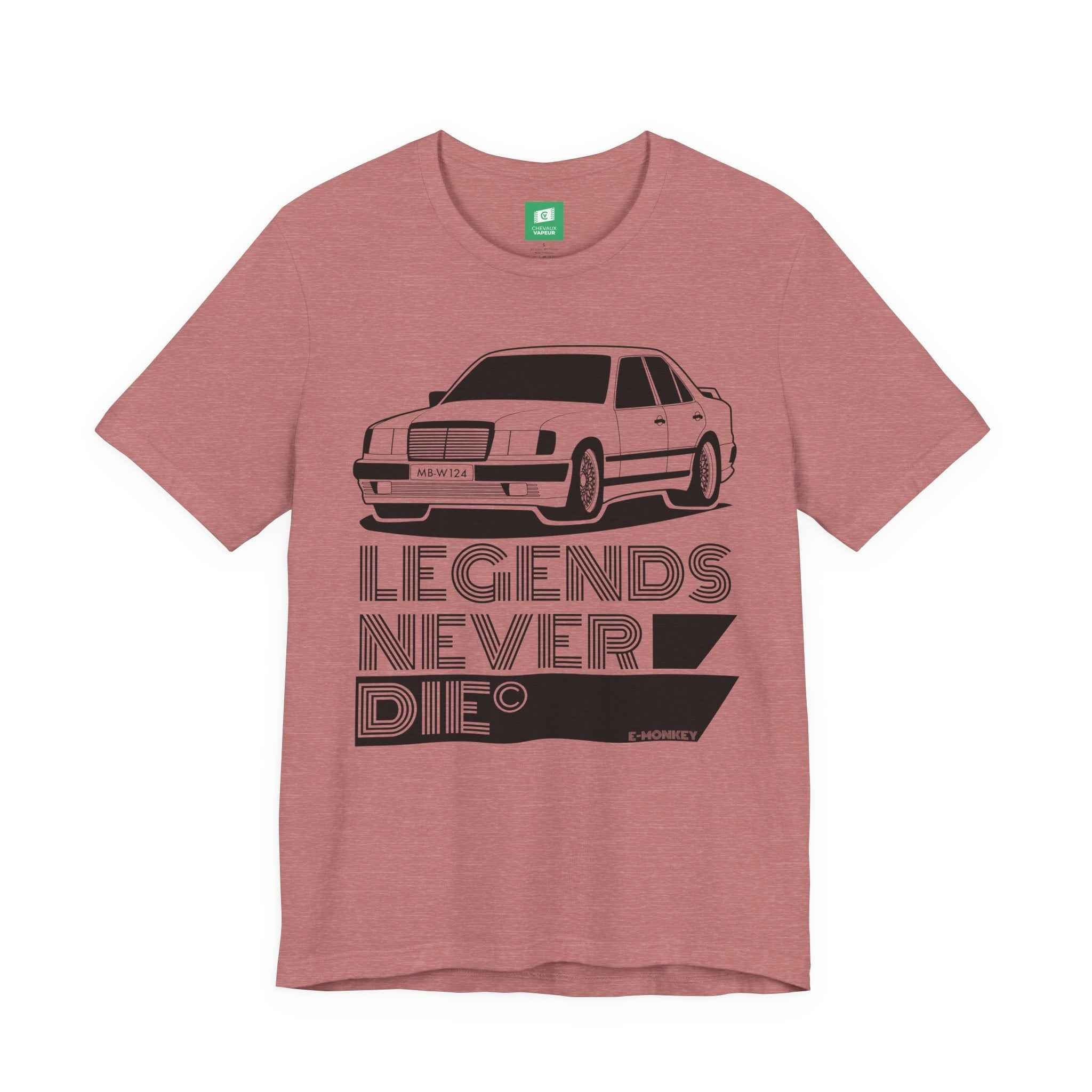 Mercedes W124 T-Shirt - Legends Never Die - Retro Benz E-Class Tee