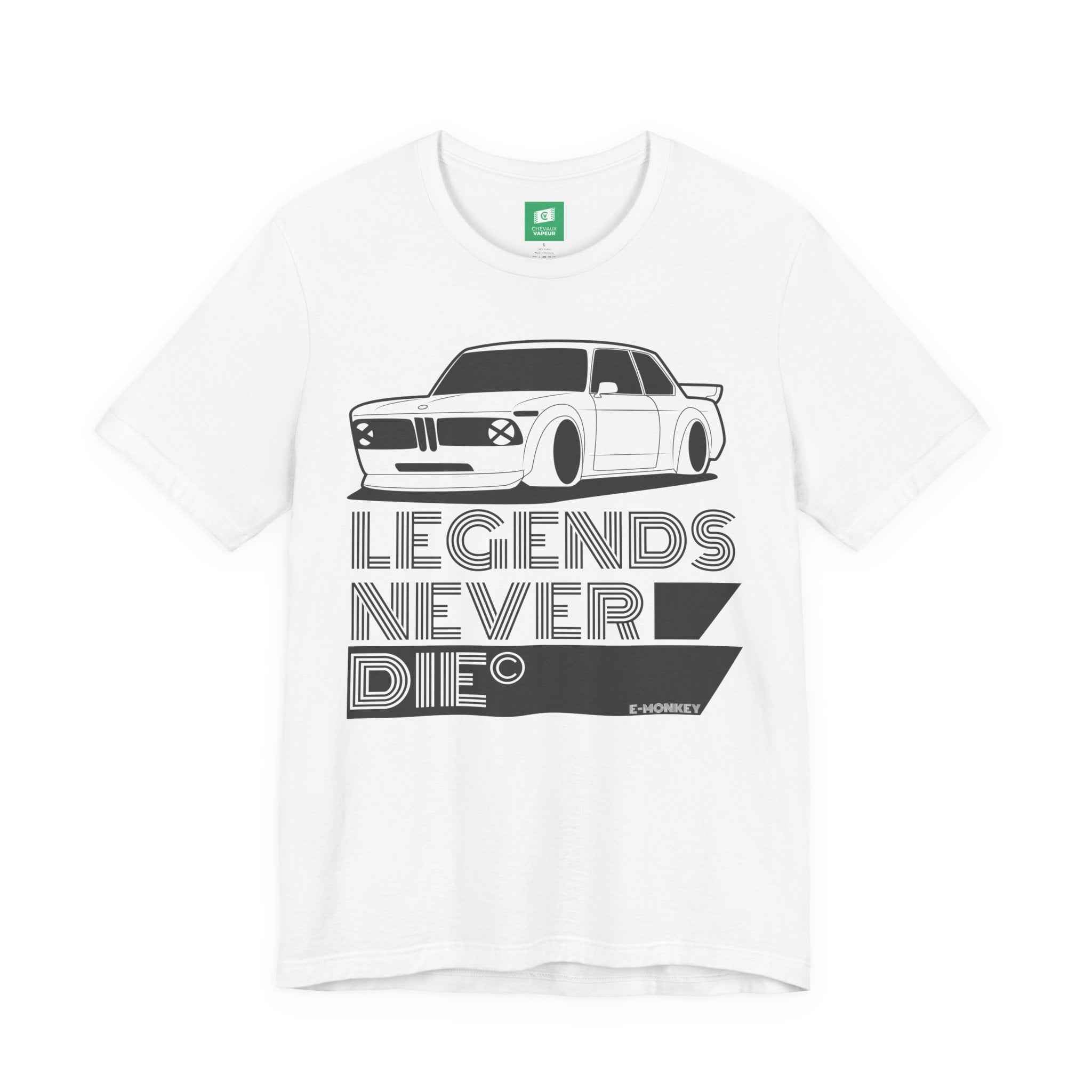 BMW 2002 T-Shirt 'Legends Never Die' - Vintage E10 Classic Car Tee