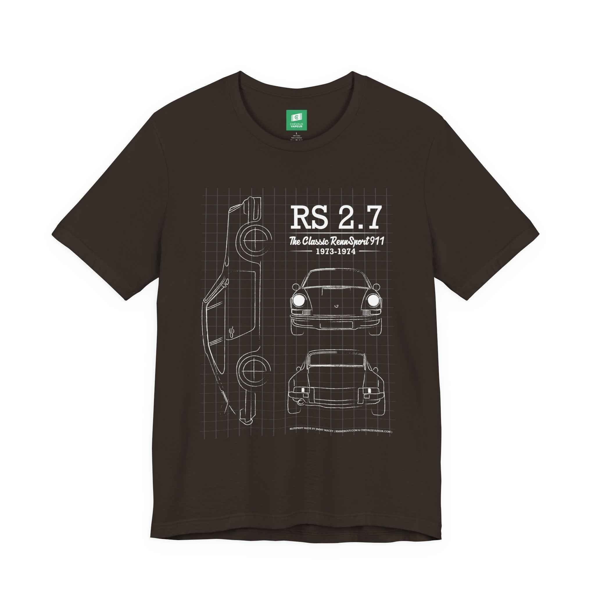 Porsche Carrera RS 2.7 Blueprint T-Shirt - Classic Aircooled Porsche Tee