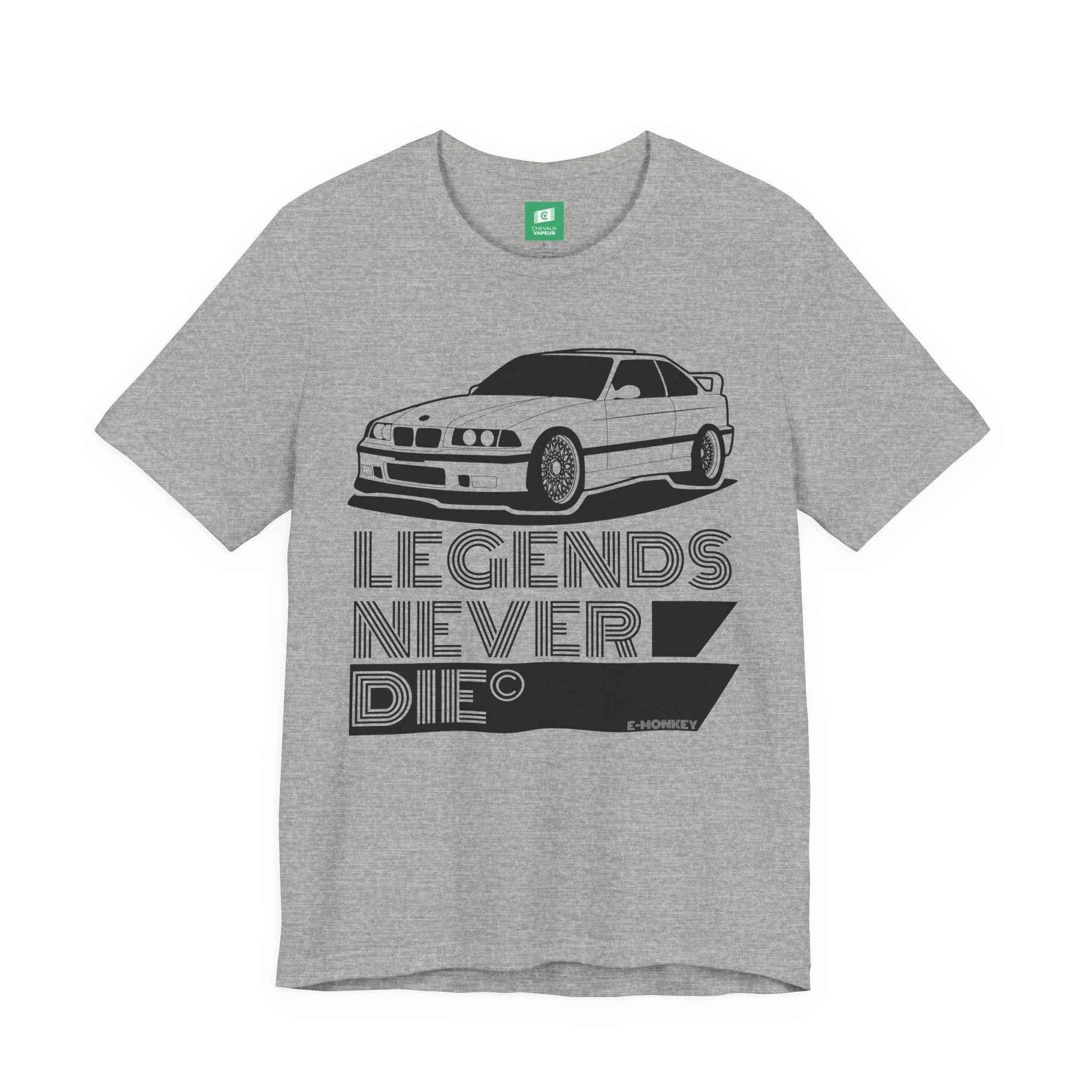 BMW E36 M3 T-Shirt Legends Never Die - Classic Motorsport Retro Tee